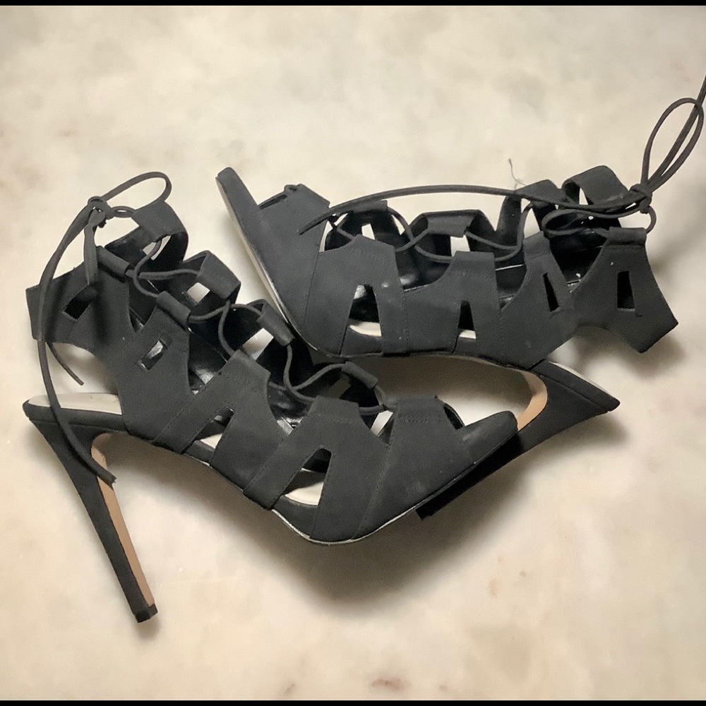 ALDO Black Strappy Lace Up Heels